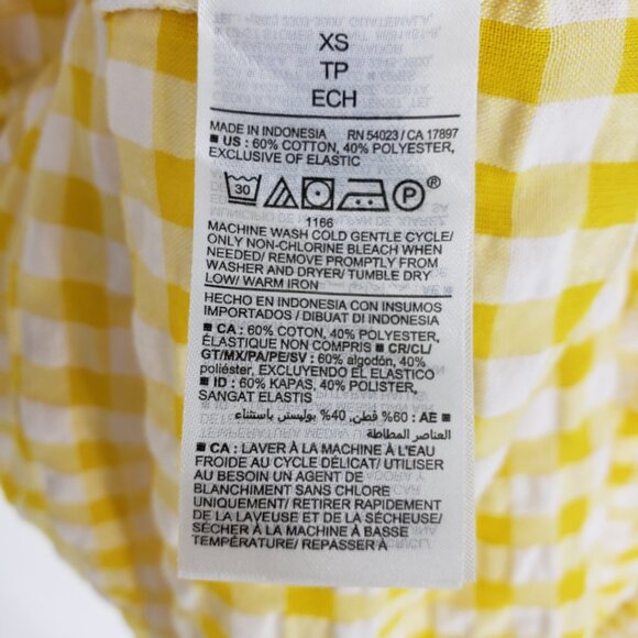 3/$25 Old Navy Gingham Plaid Mini Babydoll Dress XS Short Puff Sleeves Yellow - Picture 9 of 9